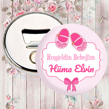 Pembe Kurdeleli Bebek Ayakkabı Temalı Magnet Açacak