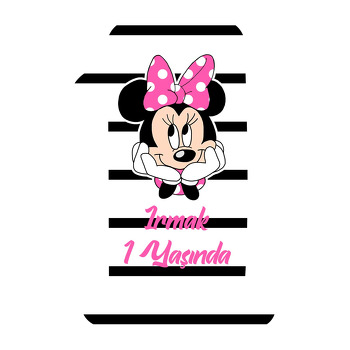 Pembe Kurdeleli Minnie Mouse Portre Temalı Doğum Günü Magnet