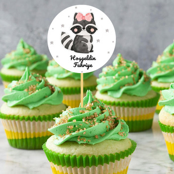 Pembe Kurdeleli Rakun Temalı Parti Kürdan Süs