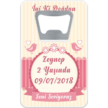 Pembe Kuşlar Temalı Dikdörtgen Magnet Açacak