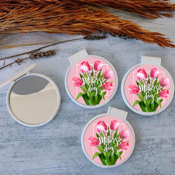 Pembe Laleler ile Anneler Günü Mesajı Temalı Kapaklı Ayna