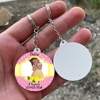 Pembe Limon Temalı Fotoğraflı Daire Plastik Anahtarlık