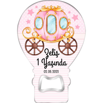 Pembe Masal Arabası Temalı Balon Ahşap Magnet 