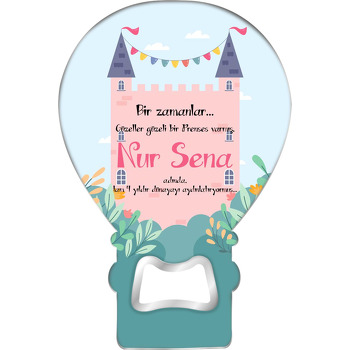 Pembe Masal Kalesi Temalı Balon Ahşap Magnet 