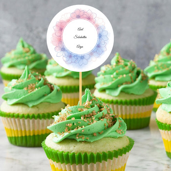 Pembe Mavi Çiçek Temalı  Söz & Nişan & Nikah Kürdan Süs