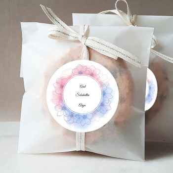 Pembe Mavi Çiçek Temalı Söz Nişan Nikah Sticker