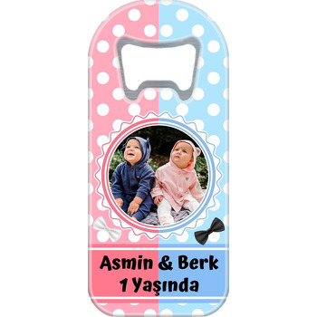 Pembe Mavi Puantiyeli Fon ile İkiz Temalı Uzun Magnet Açacak