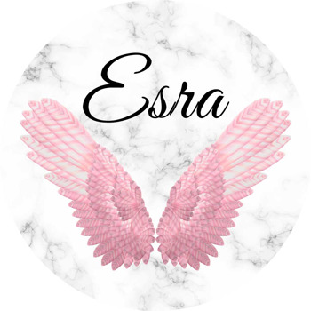 Pembe Melek Kanadı ile Mermer Fon Temalı Akrilik Daire Magnet