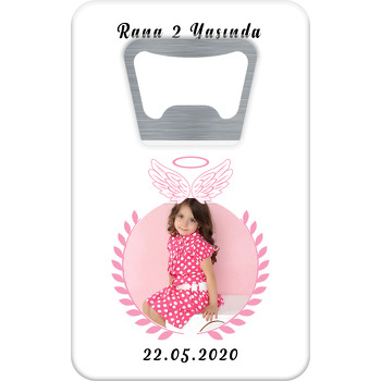 Pembe Melek Kanadı Temalı Dikdörtgen Magnet Açacak