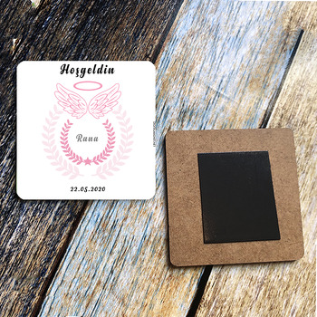 Pembe Melek Kanadı Temalı Doğum Günü Ahşap Magnet