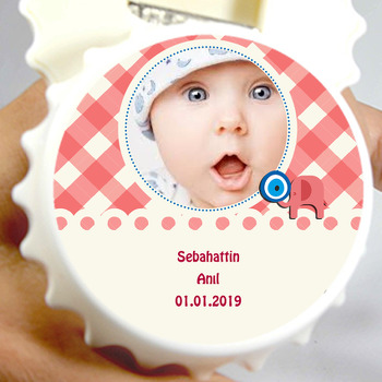 Pembe Miniş Fil Temalı Bebek Kapak Şekilli Magnet Açacak