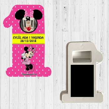 Pembe Minnie Mouse Temalı  Doğum Günü Magnet Açacak