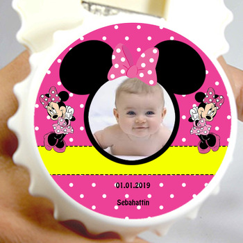 Pembe Minnie Mouse Temalı Resimli Kapak Şekilli Magnet Açacak