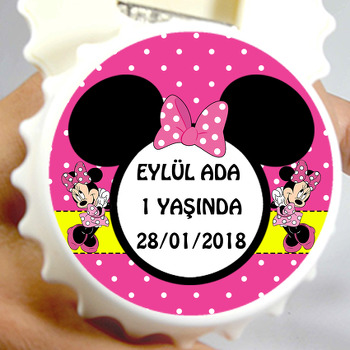 Pembe Minnie MouseTemalı Kapak Şekilli Magnet Açacak