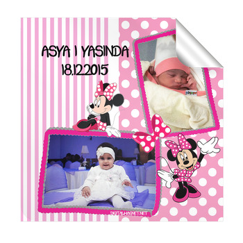 Pembe Minnie Temalı  Kare Etiket
