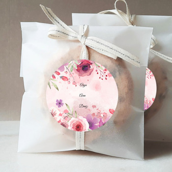 Pembe Mor Çiçekler Temalı Söz Nişan Nikah Sticker