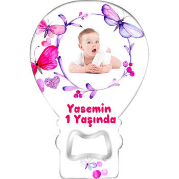 Pembe Mor Yusufcuklar Temalı Balon Ahşap Magnet 
