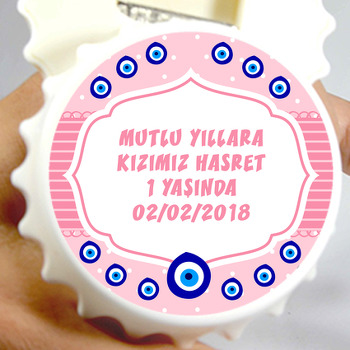 Pembe Nazar Boncuğu Temalı Kapak Şekilli Magnet Açacak