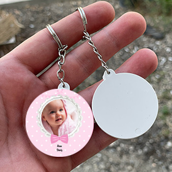 Pembe Papyon Temalı Bebek Daire Plastik Anahtarlık