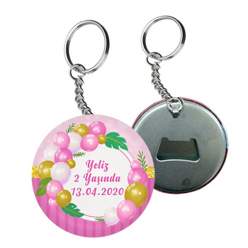 Pembe Parlak Balonlar Temalı Arkası Açacak Anahtarlık