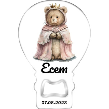 Pembe Pelerinli Kraliçe Ayıcık Temalı Balon Ahşap Magnet 
