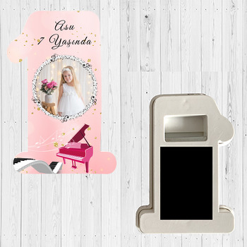 Pembe Piyano Temalı Doğum Günü Magnet Açacak