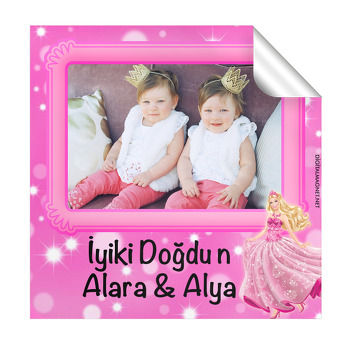 Pembe Prenses Temalı Doğum Günü  Kare Etiket