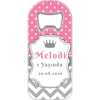 Pembe Puantiye ve Gri Zigzag Temalı Uzun Magnet Açacak