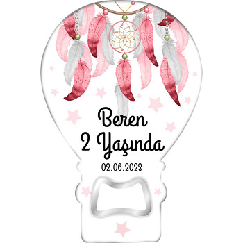 Pembe Rüya Kapanı ile Yıldızlar Temalı Balon Ahşap Magnet 