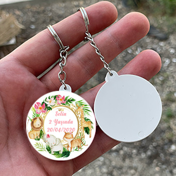 Pembe Safari Temalı Daire Plastik Anahtarlık