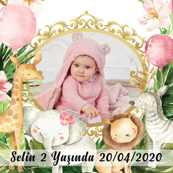 Pembe Safari Temalı Resimli Doğum Günü Afiş