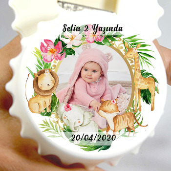 Pembe Safari Temalı Resimli Kapak Şekilli Magnet Açacak