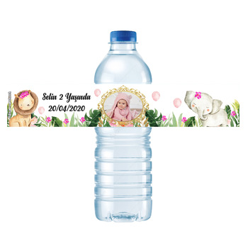 Pembe Safari Temalı Su Şişesi Etiketi