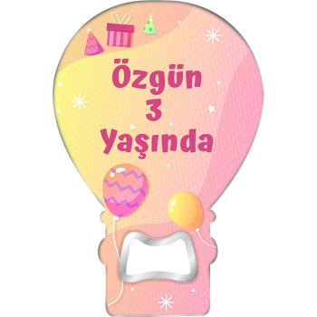 Pembe Sarı Balonlu Amorf Çerçeve Temalı Balon Ahşap Magnet 