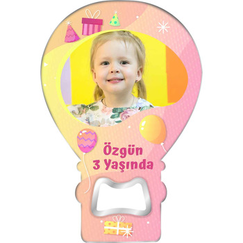 Pembe Sarı Balonlu Amorf Çerçeve Temalı Balon Ahşap Magnet 