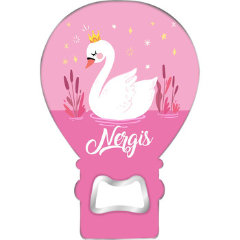 Pembe Sazlıkta Kuğu Temalı Balon Ahşap Magnet 