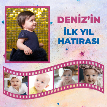 Pembe Sim Çerçeveli Film Şeridi Temalı Kare Doğum Günü Parti Afiş