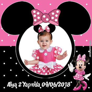 Pembe Siyah Mickey Temalı    Kare Parti Afiş