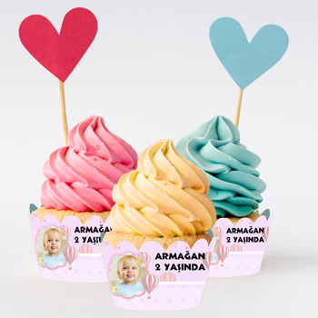 Pembe Soft  Uçan Balon Temalı Cupcake Sargısı