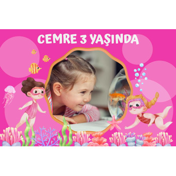 Pembe Su Altı ve Yüzücüler Temalı Doğum Günü Magnet