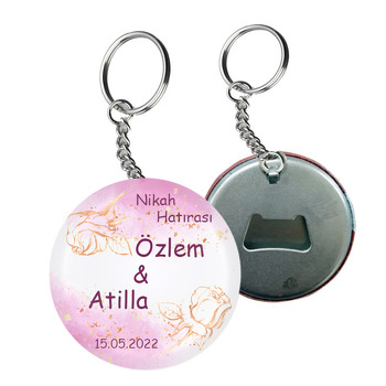 Pembe Suluboya Fonda Gold Güller Temalı Arkası Açacak Anahtarlık