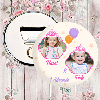 Pembe Taçlı İkiz ile Krem Fon Temalı Magnet Açacak
