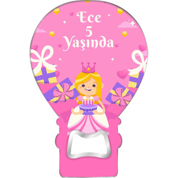 Pembe Taçlı Prenses ile Hediye Paketleri Temalı Balon Ahşap Magnet 