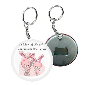 Pembe Tavşan Temalı Arkası Açacak Anahtarlık