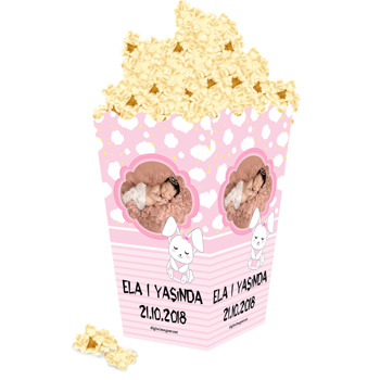 Pembe Tavşan Temalı Popcorn Kutusu