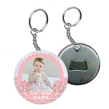 Pembe Tavşan Temalı Resimli Arkası Açacak Anahtarlık