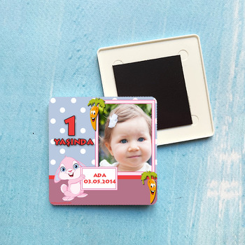 Pembe Tavşanlı Plastik Kare Magnet