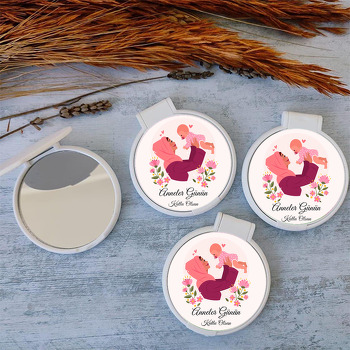 Pembe Tesettürlü Anne ile Kızı Temalı Kapaklı Ayna