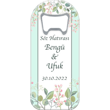 Pembe Tomurcuklu Yapraklar ile Yeşil Fon Temalı Uzun Magnet Açacak