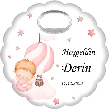 Pembe Tulumlu Bebek ile Balon Temalı Çiçek Şekilli Magnet Açacak